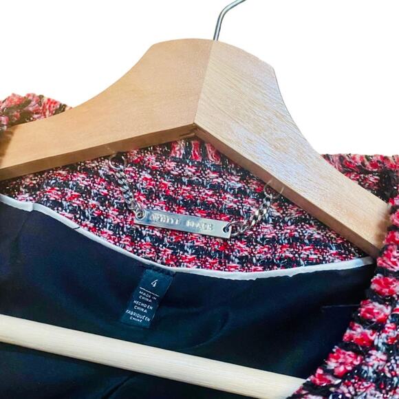 WHBM Pink Black Red Tweed Woven Peplum Ruffle Fringe Moto Zip Blazer Jacket 4 - Picture 10 of 15